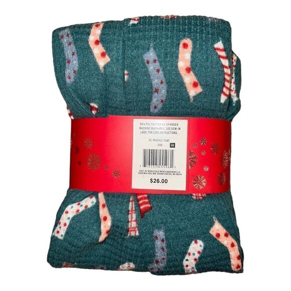 Falls Creek Womens Green Lounge Pants Wide Leg Drawstring Holiday Plus 2X NWT - Picture 2 of 2